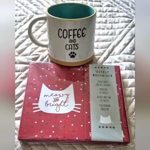 Coffee and Cats Mug with Red Weekly Organizer